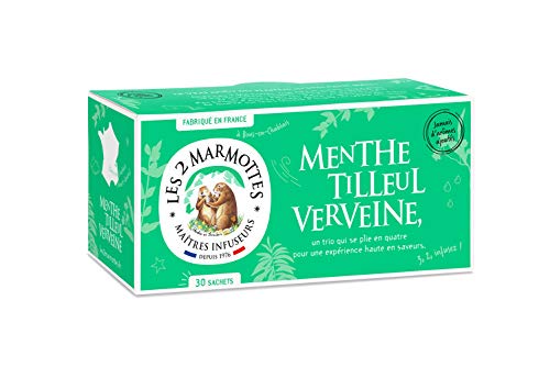 Les 2 Marmottes Infusion Menthe Tilleul Verveine Douceur et Fraicheur Bien-Être et Relaxation pour Le Soir, 30 unités