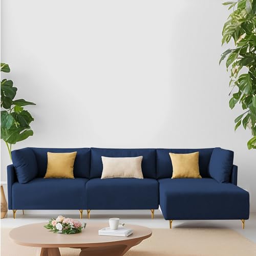 Image of Carina RHS 4 Seater L Shape Sofa Set for Living Room (Blue Fabric) Premium Fabric Sofa