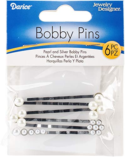 Darice Jewelry Designer Decorated Bobby Pins 6-Pack: Pearl/Silver