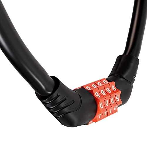 Image of Pivalo PVBCL06 Multipurpose 4 Digit Security Resettable Combination Coiling Bike Cable Lock 2 Feet x 1 /2 inch Anti-Theft Protection Helmet Bicycle Number Locks (Orange)