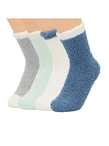 Fuzzy Warm Slipper Socks Women Super Soft Microfiber Cozy Sleeping Socks 6 or 5 Pairs, 4 Pairs Mix Colorful, One Size