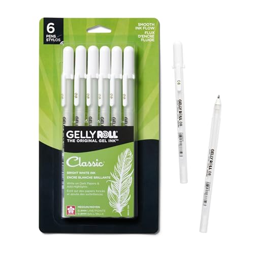 SAKURA 57488 Gelly Roll Classic 08 (Medium Pt.), 6PK Pen, White