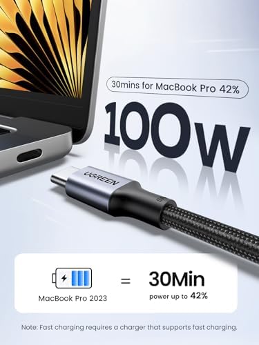 UGREEN USB C to USB C Cable, 100W 2-Pack USB C Charger Cable for iPhone 17/17 Air/17 Pro/17 Pro Max/16, MacBook Pro, iPad Pro, Dell XPS, Samsung Galaxy S25/S24/S23 Ultra, Switch, Pixel, 3.3FT Black