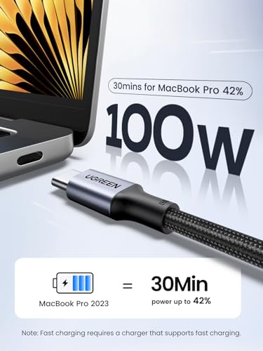 Image of UGREEN 2 Pack 100W USB C to USB C Charger Cable, Type C PD Fast Charging Cord, USB2.0 480Mbps for iPhone 16 Pro Max, MacBook Pro, iPad Pro, Dell, Matebook, Chromebook, Pixel, Galaxy S24, Switch, 0.25M