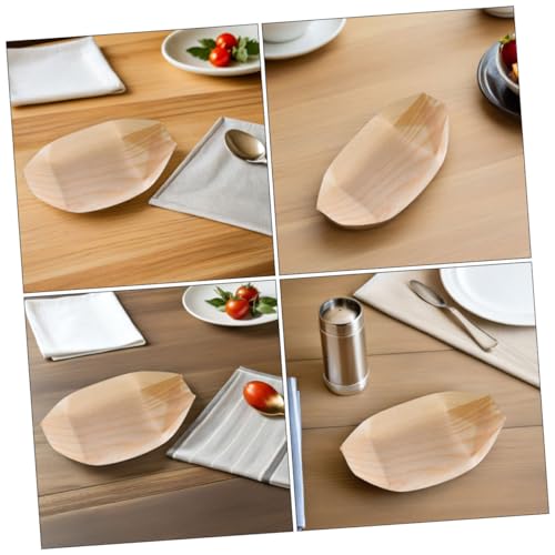 Vajilla desechable de madera estilo japonés con forma de barco para sushi y snacks 4