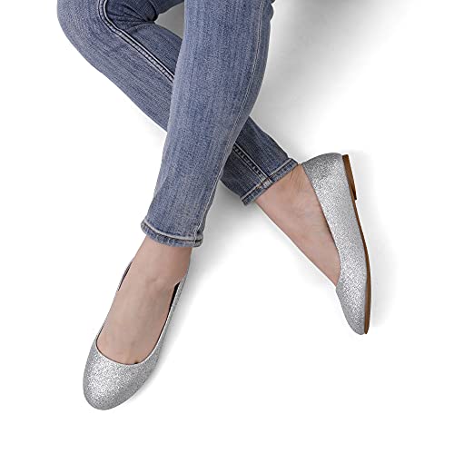 DREAM PAIRS Women's Sole-Simple Ballerina Walking Flats Shoes,Size 9,Silver/Glitter,Sole-Simple
