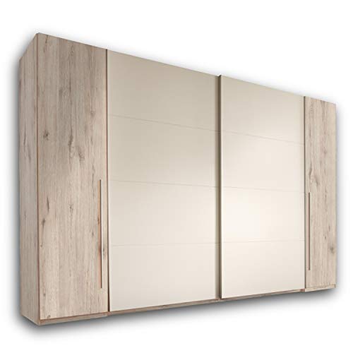 Preisvergleich Produktbild MATCH Eleganter Kleiderschrank mit viel Stauraum - Vielseitiger Schwebetürenschrank in Sandeiche Optik, Weiß - 315 x 226 x 60 cm (B / H / T)
