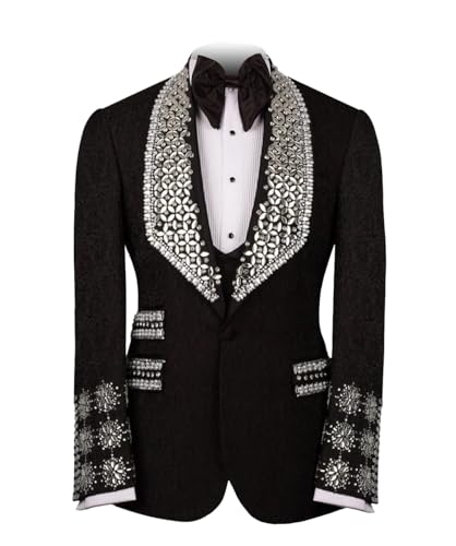 Men's Formal Suit 2 Pieces with Crystal Rhinestones Tuxedo Blazer & Pants for Wedding2