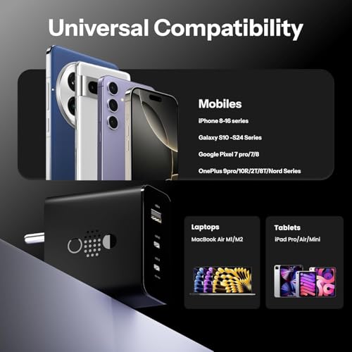 Image of Mudo CMF 65W Gan Trio Charger Adapter | 3 Port USB Type C To A Fast Wall Charging Adaptor Compatible With CMF Phone 1 /2A Plus /2A /2 /Phone 3A & Specially For Phone 3 /Samsung Galaxy S24 Ultra (Black)