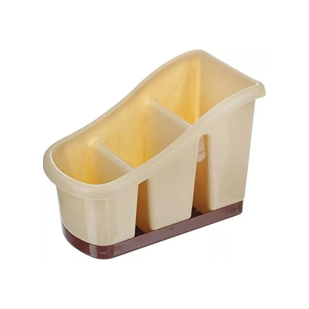 Stolmet Beige Cutlery Drainer With Tray - 3 Or 5 Pocket Utensil Holder - Bpa Free - Ideal For Kitchen And Camping (, 3 Compartments)