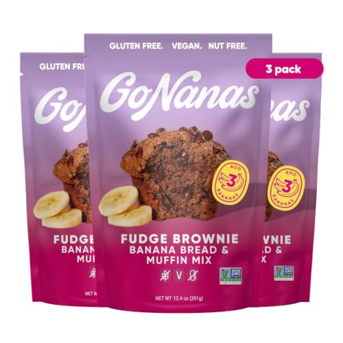 GoNanas Fudge Brownie Banana Bread &amp; Muffin Mix, Gluten Free, Vegan, 3 Pack