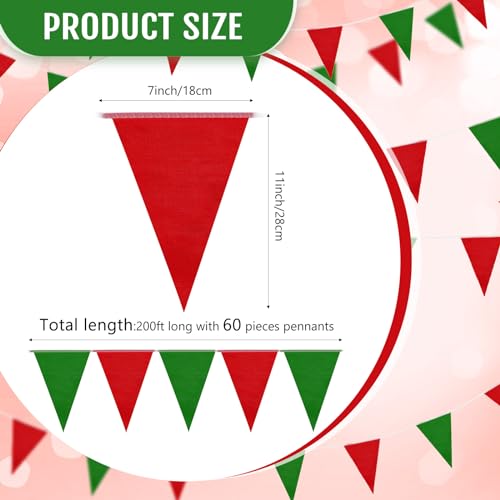Image of Tatuo 200 Feet Solid Pennant Banners Flags String Triangle Hanging DIY Bunting Flags Party Decorations for Grand Opening Party Banners for Kids Birthday, Shops (Red and Green)