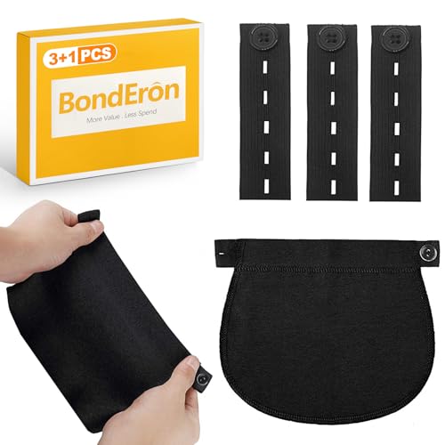 BondEron Lot de 4 Extenseurs de Pantalon Ajustables, Rallonge de Bouton Élastique pour Femme Enceinte et Homme, Extension de Taille Maternité pour Jeans