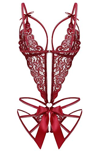 Image of Donnalla Women's Deep V Lace Teddy One Piece Lingerie Cutout Strappy Lingerie