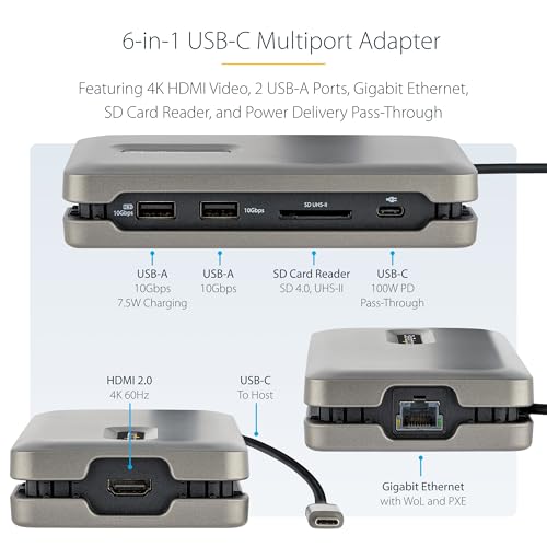 Image of StarTech.com USB-C Docking Station for MacBook Pro M1 M2 M3 M4 and Windows, 4K 60Hz HDMI Video, HDR10, USB 10Gbps Hub, 100W Laptop Charging, GbE, SD - TAA | MacBook Pro M1 M2 M3 M4, Windows, 4K 60Hz, 10Gbps USB hub, 100W laptop charging, GbE, Driverless, iPadOS Android