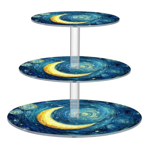 PYBUG Starry Night 3 Tier Acrylic Cupcake Stands Tower,Dessert Table Display Set for Tea Party,Wedding,Birthday, Baby Shower