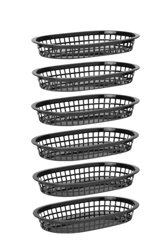 HENDI Servierkörbe, 6 Stück, für Snacks und Pommes, stapelbar, Fast Food Körbe, Brotkörbe, Plastikkörbchen, Servierkörbchen, 272x175x(H) 38mm, Polypropylen, schwarz