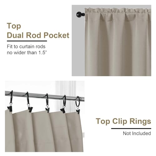 Image of Extra Long 10 FT Blackout Curtains for Patio 120 Inches Long 2 Panels Set, Solid Thermal Insulated Energy Saving Rod Pocket Window Treatment Curtains Blackout Drapes, W50xL120, Stone