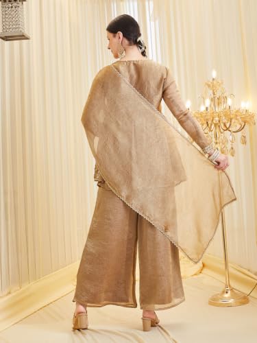 Image of MOKOSH Women's Silk Embroidered Peplum Kurta Set with Sharara & Dupatta