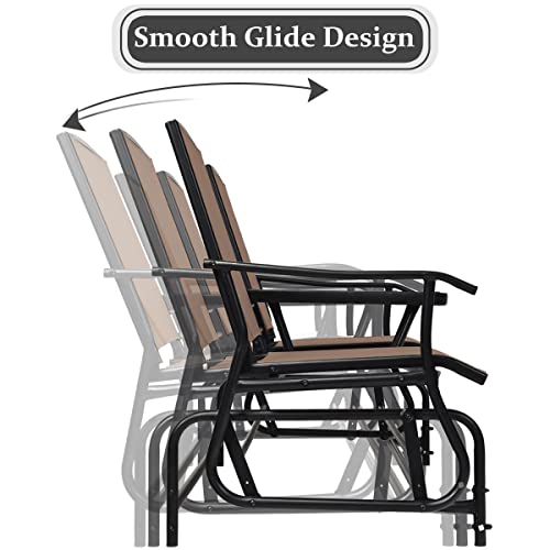 image for Giantex Patio Bench Glider Chair with Metal Frame, Center Tempered Gla