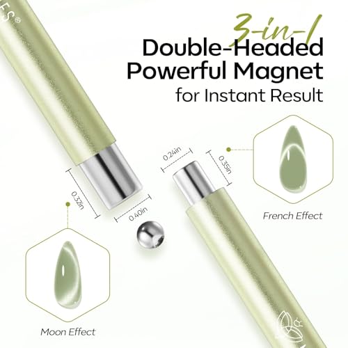 modelones Cat Eye Magnet for Nails, 3-in-1 Green Cateye Gel Polish Magnet Pen & Heart-Shaped Magnet for Nail Art & Ball &Hole &Lightning Magnet, Multi-Effect Magnets for Nail Art Lovers DIY Salon — view 6