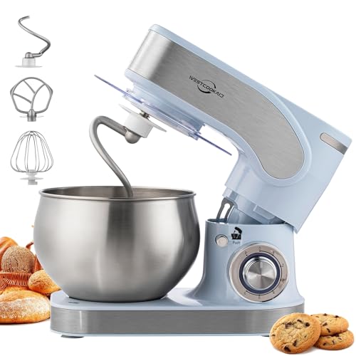 Image of 3-IN-1 Stand Mixer, 6+P Speed Electric Stand Mixer, 5.3QT WESTCOOKAID Kitchen Mixer for Daily Use with Whisk, Dough Hook, Flat Beater, Splash Guard for Baking, Cheesecake, Bread, Cookies, Blue