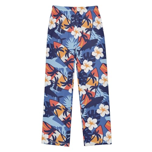 visesunny Boys Pants Blue Flower Surfboard Loose Jogger Pants Soft Elastic Trousers Long Bottoms with Pockets M