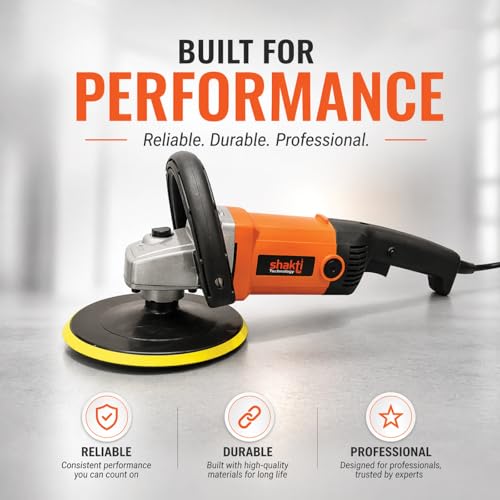 Image of Shakti Technology RP-180 Electric Car Polisher, 1200W High Power, Variable Speed 500-3000 RPM With 7-Inch (180mm) Wheel Size, Ergonomic Handle, Complete Car Polishing Kit