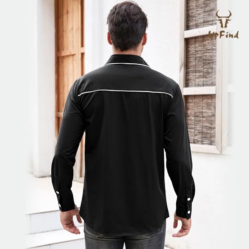 Black Western Cowboy Shirts and Western Leather Belt for Men4