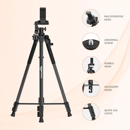 Image of Amazon Basics 67 Inch (170CM) Tripod for DSLR, Camera | Operating Height: 5.57 Feet| Maximum Load Capacity up to 5kg | Portable Lightweight Aluminum Tripod 360 Degree Ball Head | Carry Bag (Black)