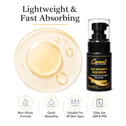 Image of 15% Vitamin C Face Serum with 5% Niacinamide, 1% Hyaluronic Acid, 0.5% Ferulic Acid & 0.1% Vitamin E | Face Serum for Glowing Skin, Dark Spots Appearance, Uneven Skin Tone & Hydration | Lightweight & Non-Sticky (30 ml)