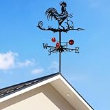 Wetterhahn Windfahne, 58 x 33 cm, Metall Hahn Wind Vane, Windrichtungsanzeiger Windspiel mit Halterung, Hahn Wetterfahne, Weather Vane Dach Garten Wegweiser Wetterfahnen für Hof, Terrasse und Dach
