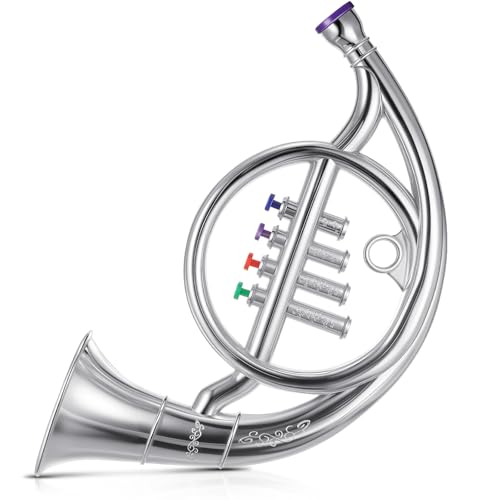 Lewtemi Silver Horn Musical Instruments Toy for Kid Toddler Fake Plastic Preschool Music Toy Gift Portable Wind Instrument Early Educational Teaching...