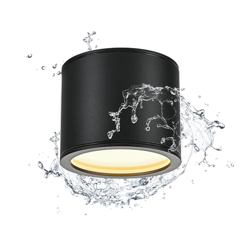 Gleonlux Foco LED Interior Negro GX53, Aplique Techo IP44, Superficie Impermeable, Aluminio Ø82x67mm, para Baño Balcón (Bombilla No Incluida)