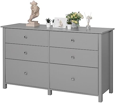VEIKOU Dresser for Bedroom with 6 Drawers, 56″ Wide Long Chest of Drawers for Closet, Modern 6 Drawer Double Dresser, Bedroom Dresser with Legs for Living Room, Hallway, Nursery, Gray