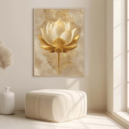 HMXQLW Méditation du Lotus Zen Doré Toile Tableau Decoration Murale,Impression sur Toile Art Affiche Salon Chambre Maison Decor Sans Cadre (60X90CM,A)