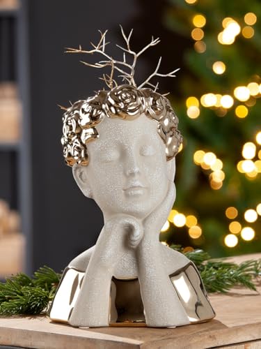 Vase en céramique tête GILDE gris mat et doré pour fleur