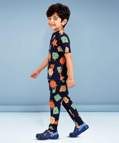 Image of 3BROS Unisex Pure Cotton Short Sleeve Kids Night Dress for Boys & Girls Nightwear /Sleepsuit /Sleepwear /Loungewear Night Suit for Boys and Girls Top and Pyjama Combo Set