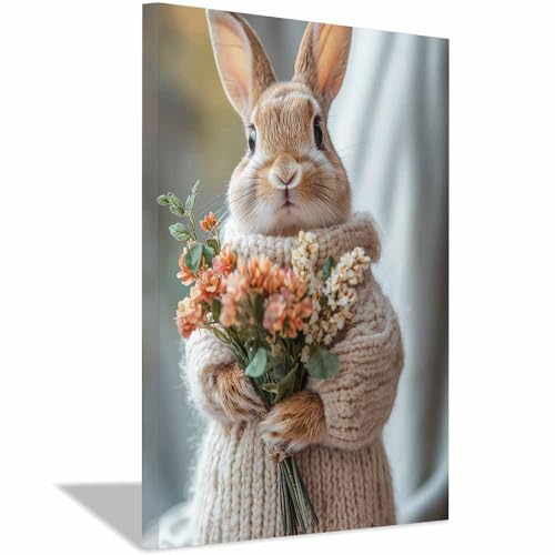 Tableau lapin paysage naturel turquoise 40x60cm décoration murale moderne chambre cuisine BOHUO