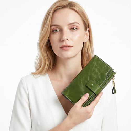 Image of YALUXE Women's RFID Real Leather Wallet with 21 Card Slots Phone Pocket
