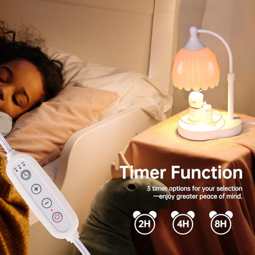 Image of Creamy Pink Tulip Wax Melt Warmer with Timer, Dimmable & Height Adjustable, Ideal for Jar Candles, Perfect Home Decor for Bedroom, Living Room, Office, Great Gifts for Women (2 Bulbs Included)