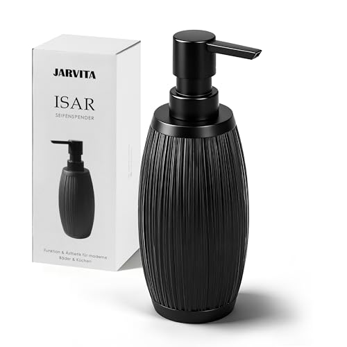 Seifenspender schwarz matt - Isar - Soap Dispenser mit Vertikalrillen-Muster - Spülmittelspender Küche und Bad für Design-Liebhaber - Pumpspender, geeignet für Flüssigseife oder Spülmittel 1