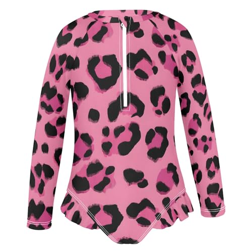 ALAZA Toddler Swimsuit Girl Bathing Suit Swimwear Rash Guard Rose Leopard Cheetah Long Sleeve 3T2