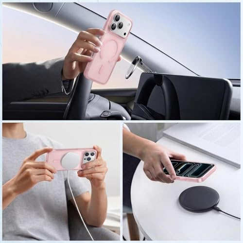 Image of DIZORO Matte Case for iPhone 17 Pro Max Compatible with MagSafe, Camera Lens Full Protection, Shockproof Translucent Frosted TPU Soft Phone Cover, Anti-Fingerprint (Pink)