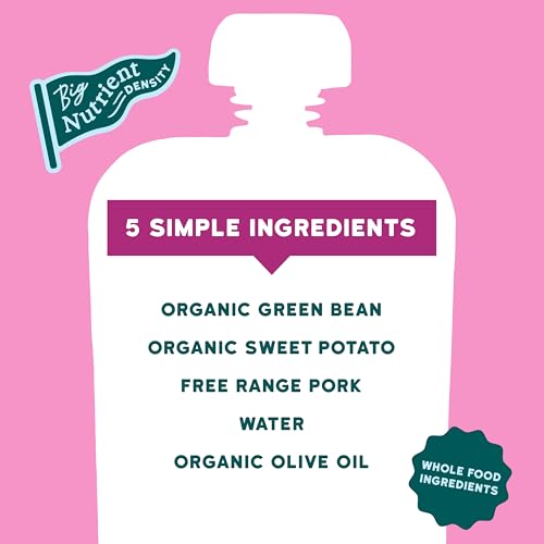 Image of Serenity Kids 6+ Month Baby Food Pouches - Free Range Pork with Organic Green Bean & Sweet Potato Puree - BPA-Free Food Pouches for Baby - 3.5 Oz, 1 count