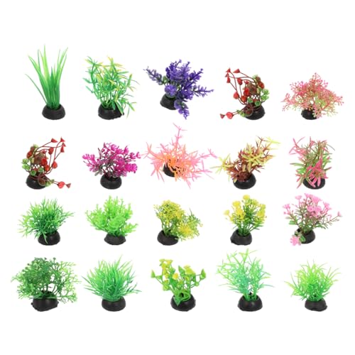 DECHOUS 20Pcs Artificial Fish Tank Plants: Mini Plastic Aquarium Plants Decoration - Water Grass Fish Tank Accessories, Mixed Style, 1.96 x 0.98 x 0.98 Inch