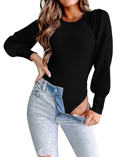 Image of MASCOMODA Womens Puff Long Sleeve Ribbed Sweater Bodysuits