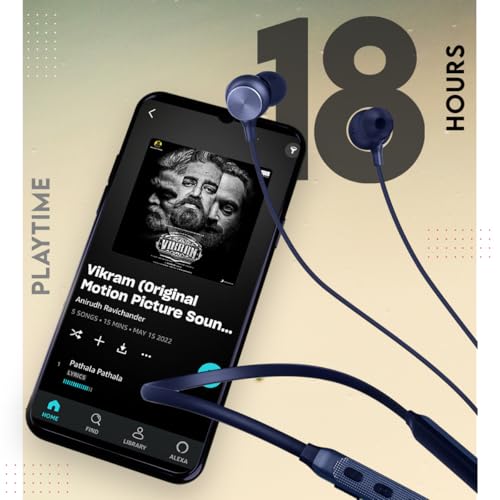 Image of Zimo AeroFlex Bluetooth 5.2 Wireless in-Ear Headphones, 18Hrs Playtime, Deep Bass, HD Calls, Dual Device Pairing, Voice Assist, Type-C Fast Charge Wireless Neckband, IPX4 (Navy)