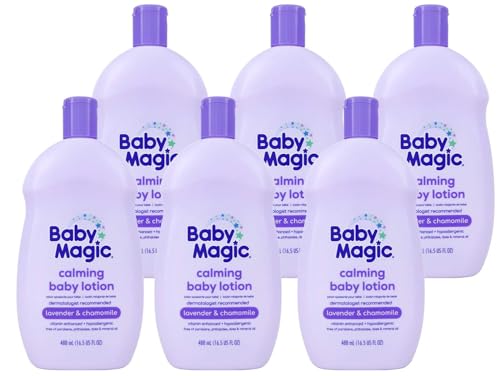 Image of Baby Magic Calming Lotion, Lavender & Chamomile, Helps Comfort & Relax Before Bedtime, Vitamin Enhanced, Dermatologist Recommended, Hypoallergenic, Free of Parabens, 16.5 Fl Oz (6 Pack)