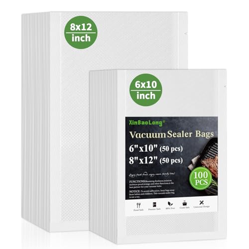 Image of Vacuum Sealer Bags, 8 inchx12 inch and Pint 6 inchx10 inch, 100 Pcs | Commercial Grade, BPA Free, Durable Customized Size, For Storage and Sous Vide Cooking, Puncture Prevention